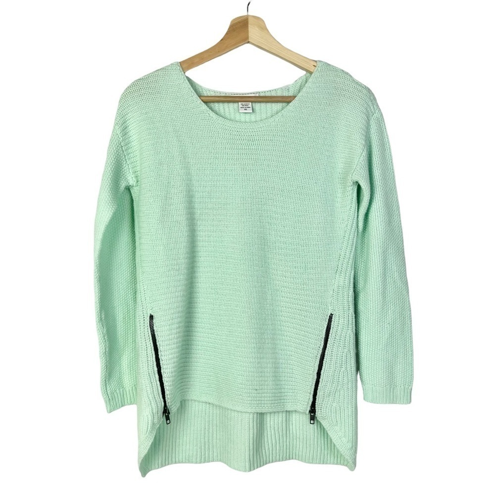 Bar III Mint Green Knit Side Waist Zip Pullover Sweater XS